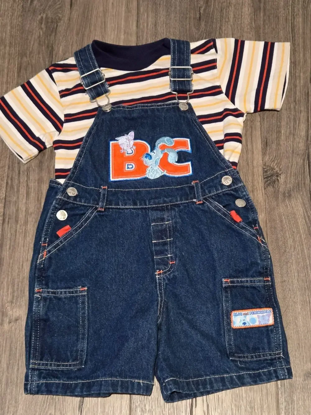 Vintage RARE Y2K Blues Clues Blue Denim Overalls & Shirt Set Embroidered Size 3T